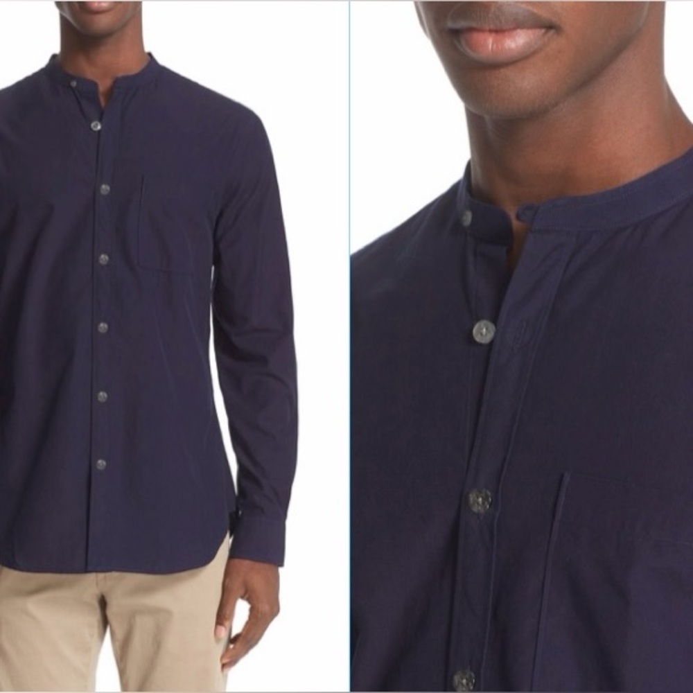 Todd‎ Snyder Men's Band Collar Cotton Shirt Indigo Small